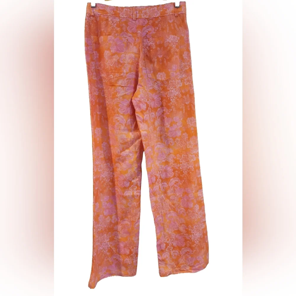 Zara Beachy Summer linen blend Straight Leg pants 28×32